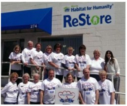 Pictured here in front of the ReStore are: Bottom row: Janis Gutermuth, Flanders; Diana Lorenzo, Succasunna; Bernadette DeBlasio, Great Meadows; John Varriano, office manager, Clifton; Susan Mulholland, Budd Lake; Chris Biche, Ledgewood; and Beth O